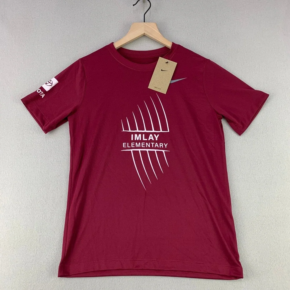 Nike Imlay Elementary Running T-Shirt Kids L Maroon Athletic Dri-Fit NWT